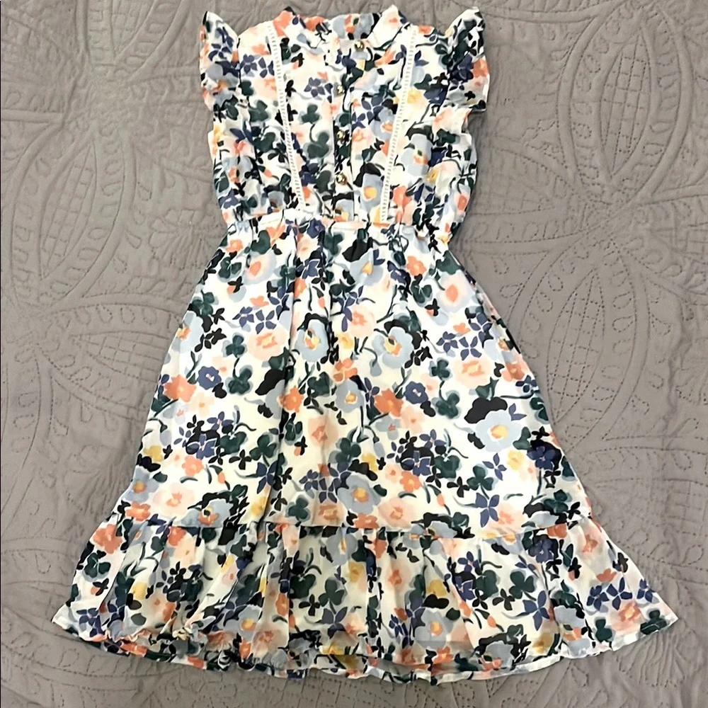 Janie and Jack White Blue Pink Ruffled Tiered Sundress - Picture 1 of 6